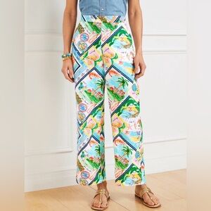 NWT, Talbots Wide Ankle Linen Cotton Pants, Summer Vista Print , Size L, 28” IS